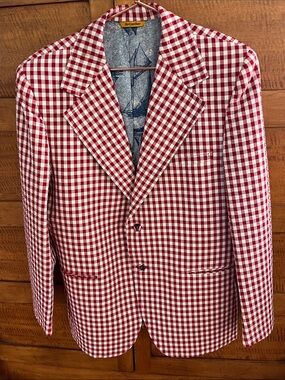 🇺🇸VTG Red & White Gingham Country Club Sport Coat Blazer Dayton’s Mens Store 40R